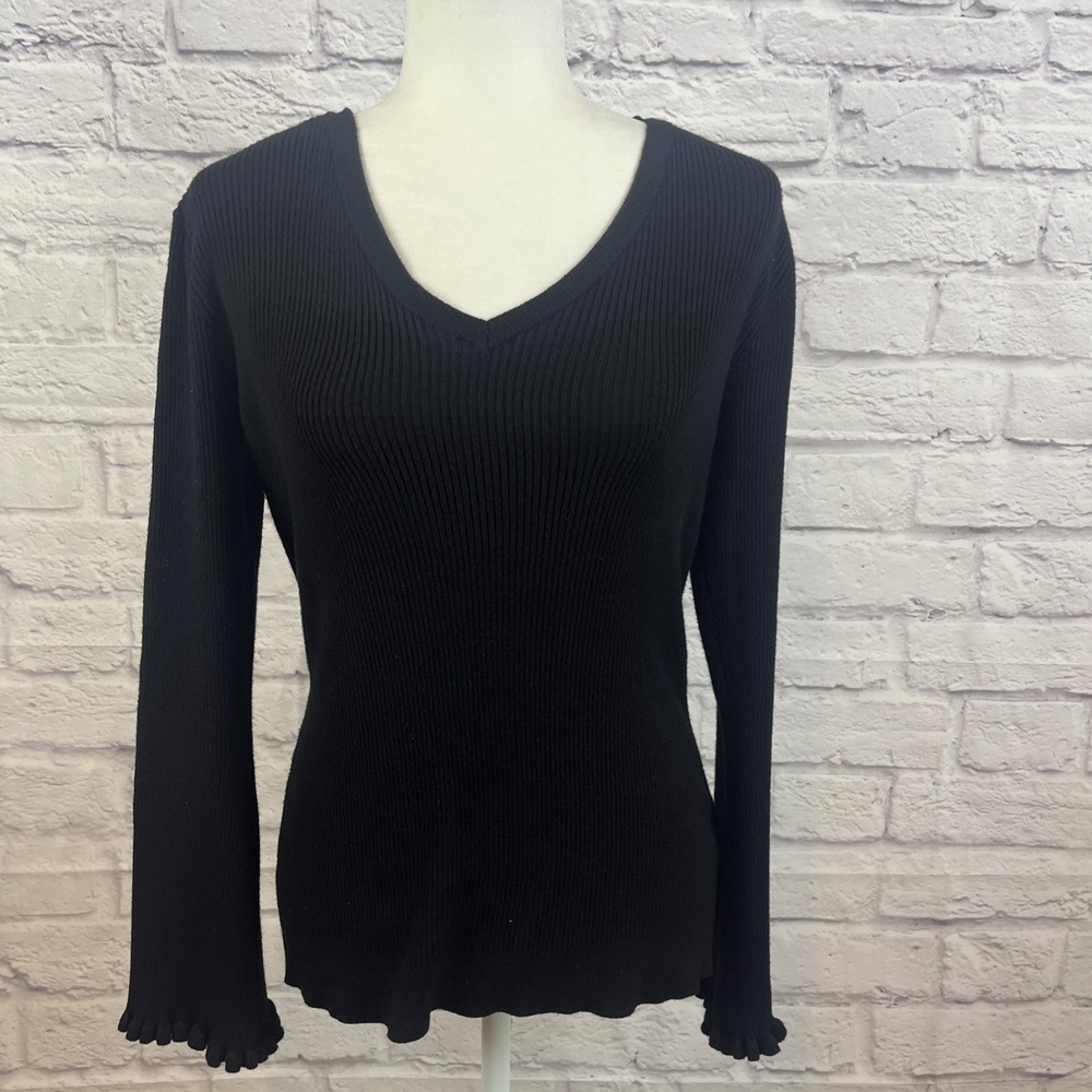 Jones New York Women's Casual Feminine Stretch Ribbed V-Neck Sweater Medium